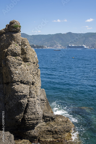 landscapes on the sea along the coast of Portofino in Genoa in Italy photo