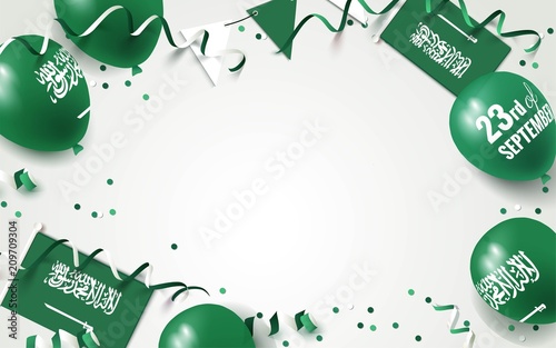 23 September Saudi Arabia Happy Independence Day greeting card.  Festive frame flat lay.  Vector illustration