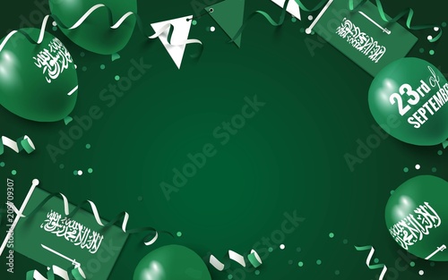 23 September Saudi Arabia Happy Independence Day greeting card.  Festive frame flat lay.  Vector illustration