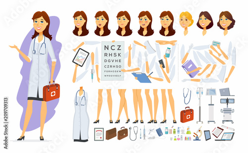 Female doctor - vector cartoon people character constructor