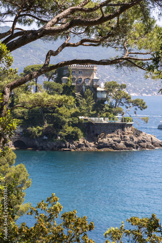 landscapes on the sea along the coast of Portofino in Genoa in Italy photo