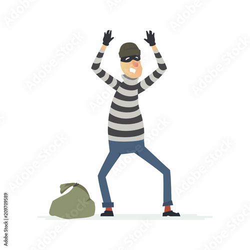 Thief surrendering - cartoon people characters illustration