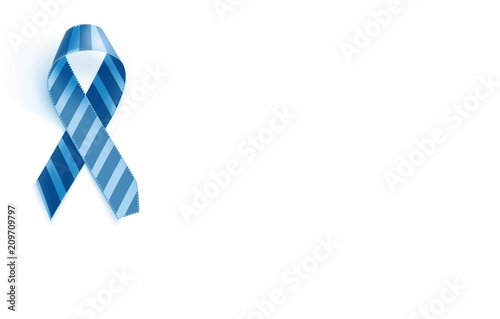 Prostate Cancer Blue Awareness Ribbon Background. Prostate cancer awareness symbol, isolated on white background. Vector illustration