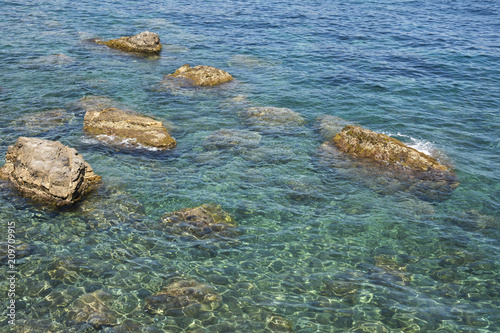 landscapes on the sea along the coast of Portofino in Genoa in Italy photo