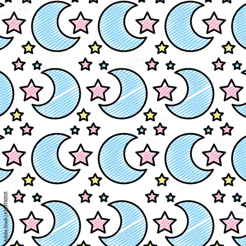 doodle moon sky and sparkly star background