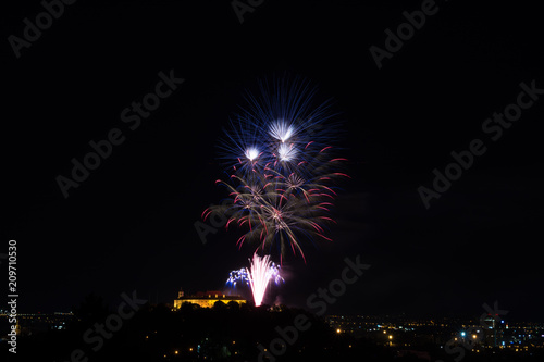 Beautiful colorful firework in city Brno on Spilberk © patriq32
