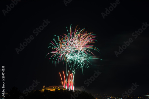 Beautiful colorful firework in city Brno on Spilberk © patriq32