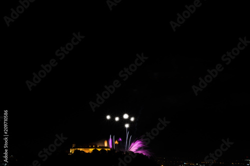 Beautiful colorful firework in city Brno on Spilberk