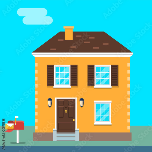 House exterior vector flat illustration front view.