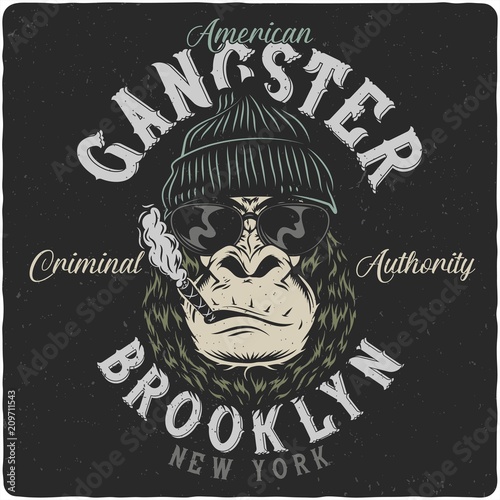 T-shirt or poster design with hand drawn gorilla face