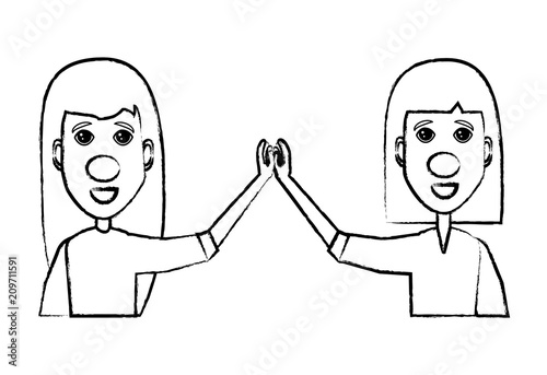 Cartoon happy women with red noses over white background, vector illustration