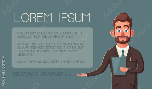 Happy cute colsuntant or salesman. Vector cartoon illustration