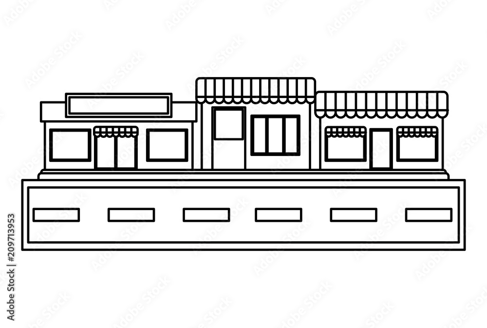 shops on street icon over white background, vector illustration