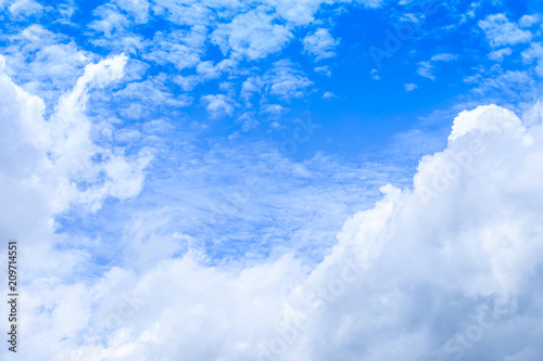 Cloudscape of summer blue sky background and white clouds in sunny day (with copy space)