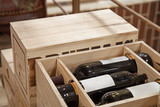 Wine bottles in wood box
