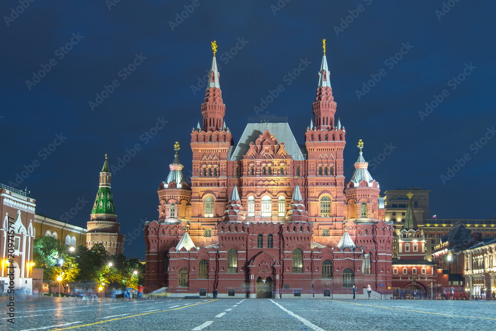 State Historical Museum on Red Square at night, Moscow, Russia