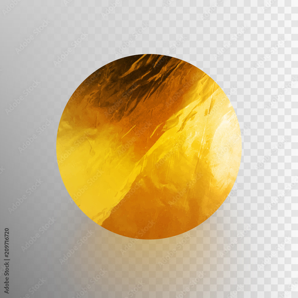 Stock vector illustration shiny, sparkly gold leaf circle. Metal foil