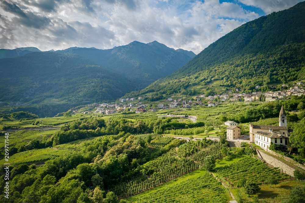 Castionetto di Chiuro - Valtellina (IT) - Vista aerea panoramica con vigneti 