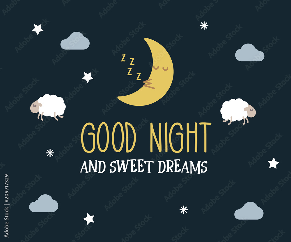 Good Night and sweet dreams cute vector card. Editable ...