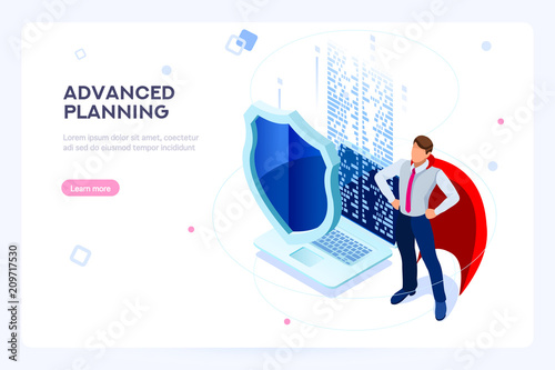 Secure hard data base. Security and anti-virus protection. Center or datacenter network. Industry of telecommunication. Hosting net or database concept. Flat isometric images, vector illustration.