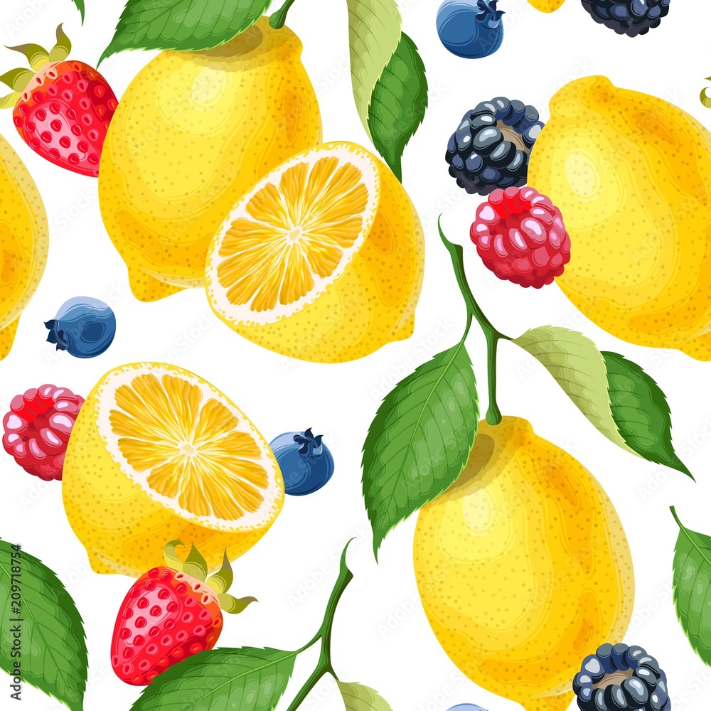 Naklejka Bezszwowy wzór z cytrynami