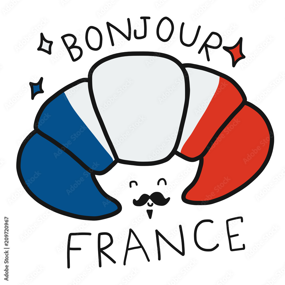 Bonjour (mean good morning in English) France word and croissant ...