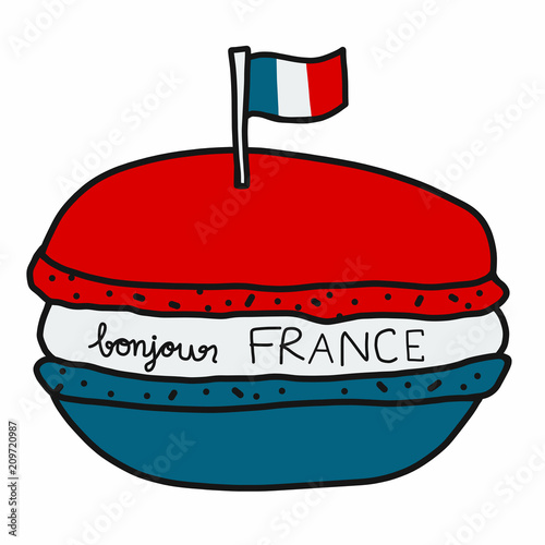 Bonjour Mean Good Morning In English France Word And Macaron Cartoon Vector Illustration Stock Vector Adobe Stock