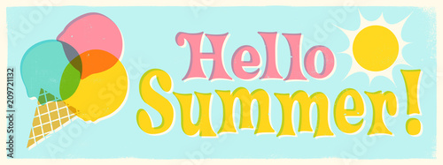 Vintage Style Vector Sign - Hello Summer!