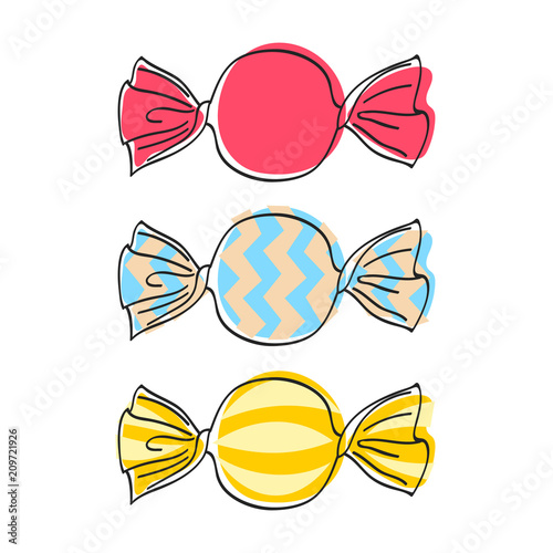 Wrapped candies set - sketch style illustration.