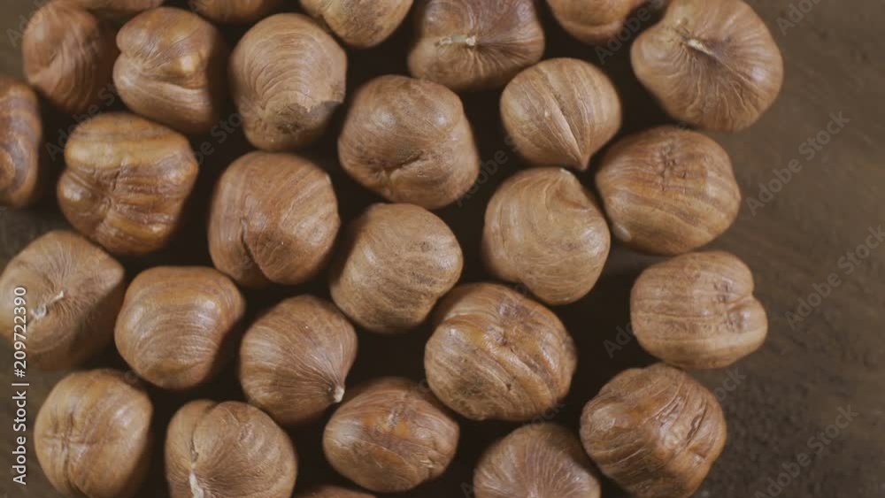 Hazelnut closeup. Rotating nuts background, nobody Hazelnut closeup. Rotating nuts background, nobody