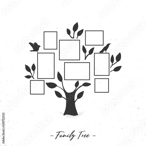 Family tree with photo frames. Memories. Insert your photo into template frames. Collage vector illustration.