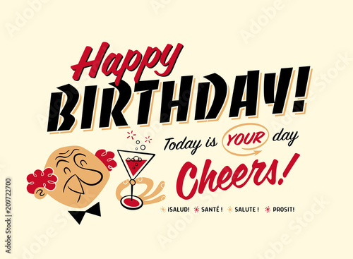 Vintage Style Happy Birthday Card - Cheers! 