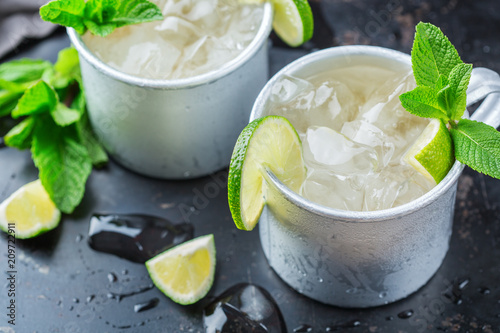 Canvas Print Moscow mule cocktail with vodka, ginger beer, lime and mint