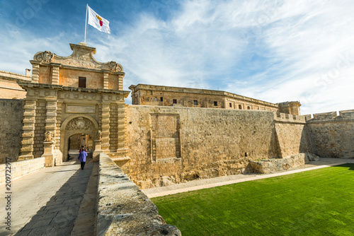 Fortified gate to Mdina,Silent City in Malta
