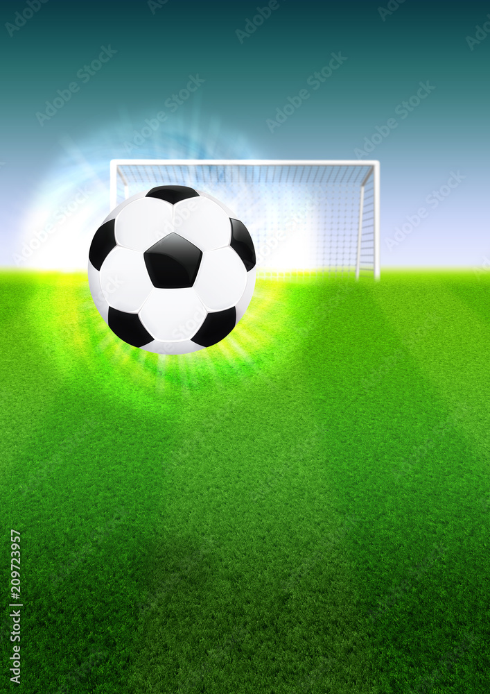Obraz premium Soccer ball and goal on field