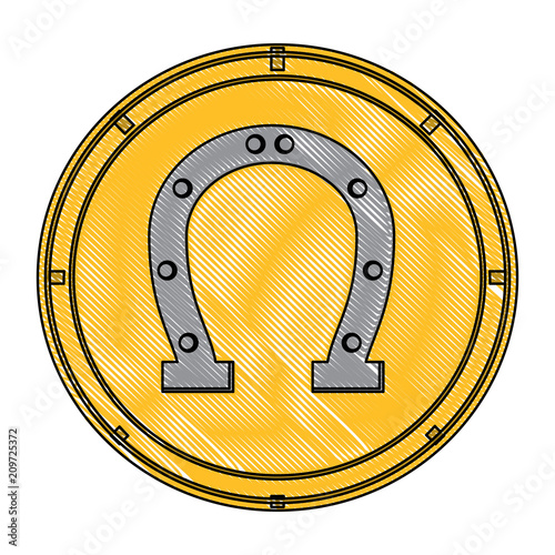 coin with lucky horseshoe icon over white background, vector illustration
