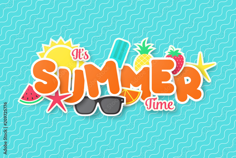 Summer time vector banner design. Paper cut style. vector illustration ...