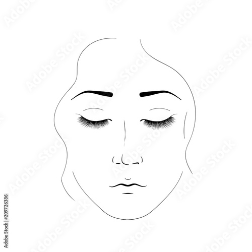 The girl face is created by black lines. Elegant portrait of a woman with closed eyes and beautiful eyelashes. Element for cosmetic salon procedures