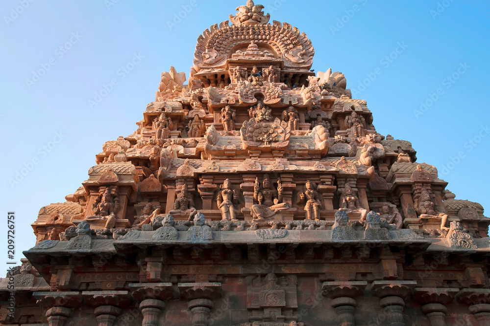 Decorated Gopura, Deivanayaki Amman shrine, adjacent to Airavatesvara Temple, Darasuram, Tamil Nadu. View from West.