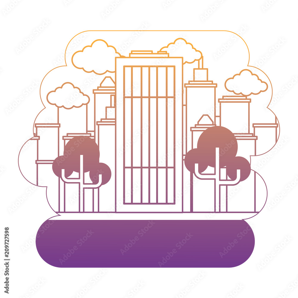 Fototapeta premium city building over landscape and white background, vector illustration