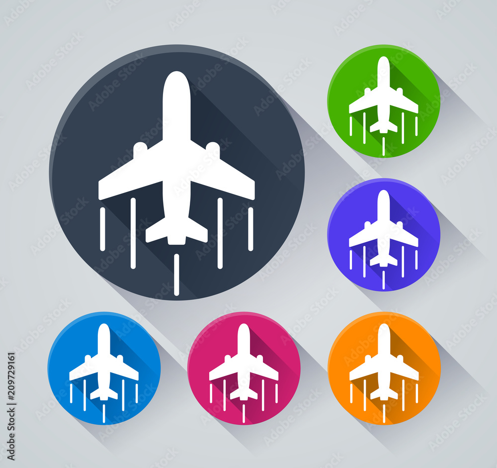airplane circle icons with shadow