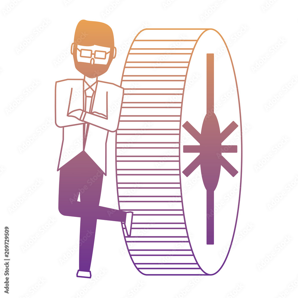 businessman standing next to a gear wheel over white background, vector illustration businessman standing next to a gear wheel over white background, vector illustration