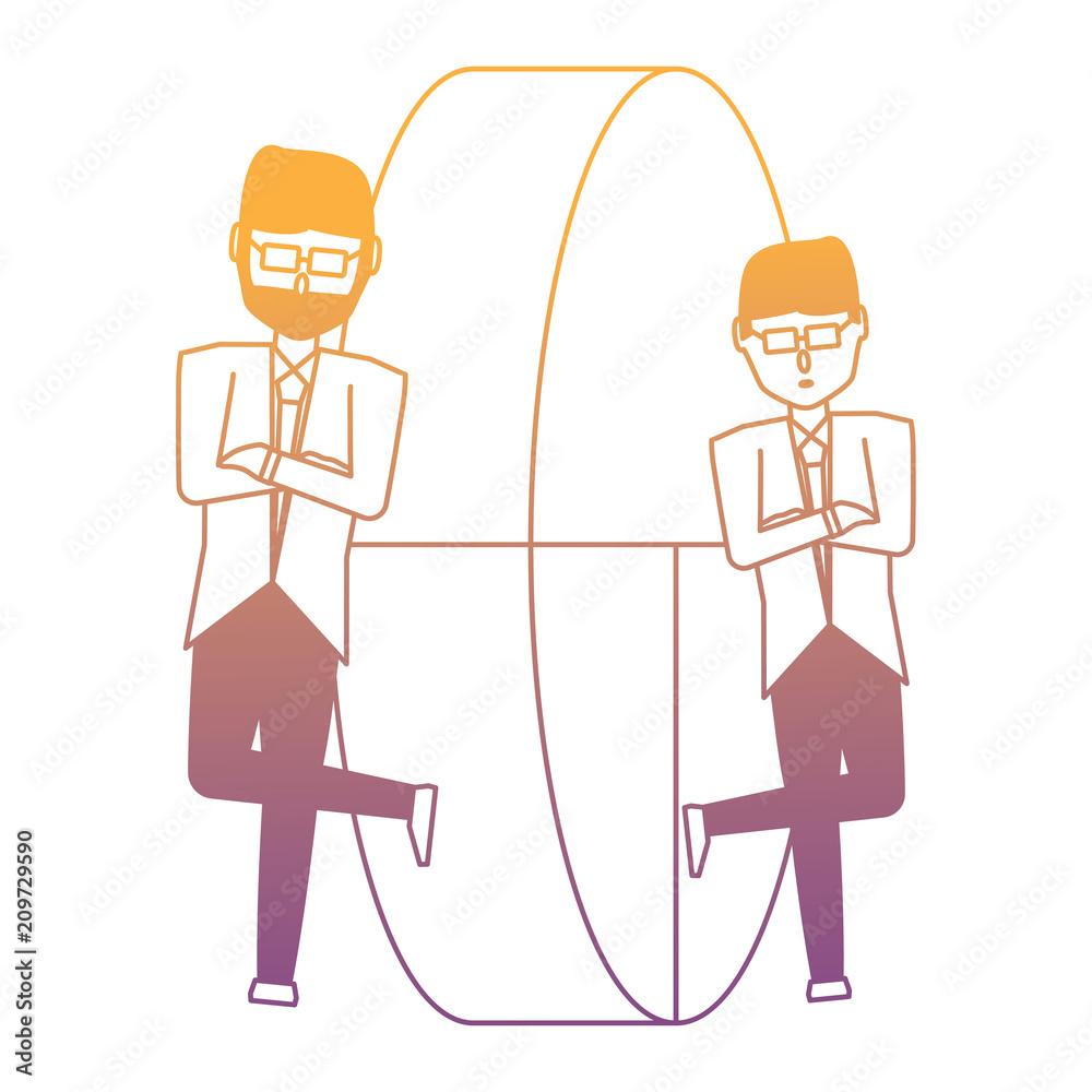 cartoon businessmen and graphic chart pie over white background, vector illustration cartoon businessmen and graphic chart pie over white background, vector illustration