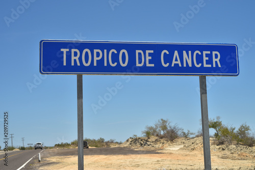 Spanish language road sign for the Tropic of Cancer in Baja, Mexico photo