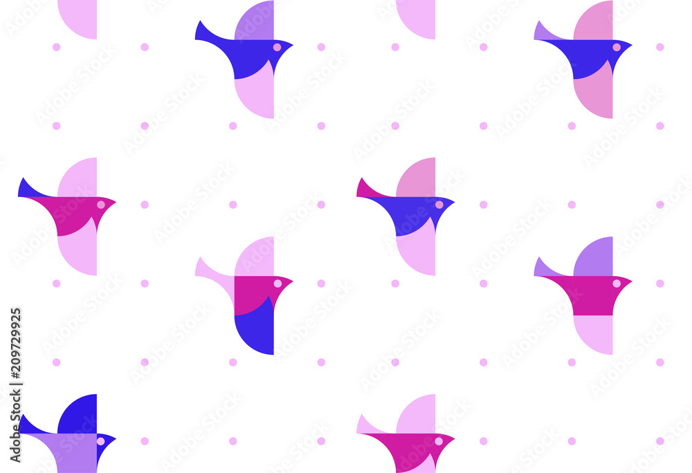 Nursery Childish Seamless Pattern Background with flying birds. Decorativ Style Trendy Textile, Wallpaper, Wrapping Paper, Kids Apparel Design. Vector illustration.
