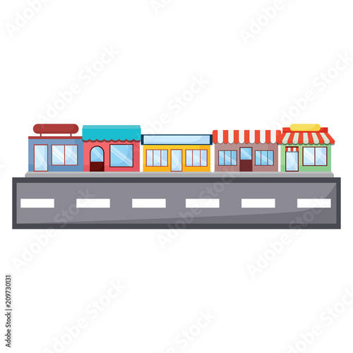 street with stores over white background, vector illustration
