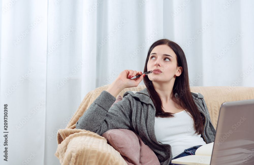 Young Woman Student Feel Bored While Trying to Studying Entry Exams to University or College Young Woman Student Feel Bored While Trying to Studying Entry Exams to University or College