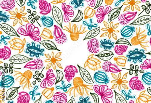 Colorful Floral Background With Hand Drawn Elements