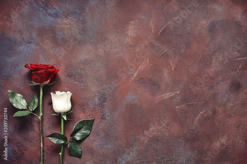 White and red rose on a beautiful stone background