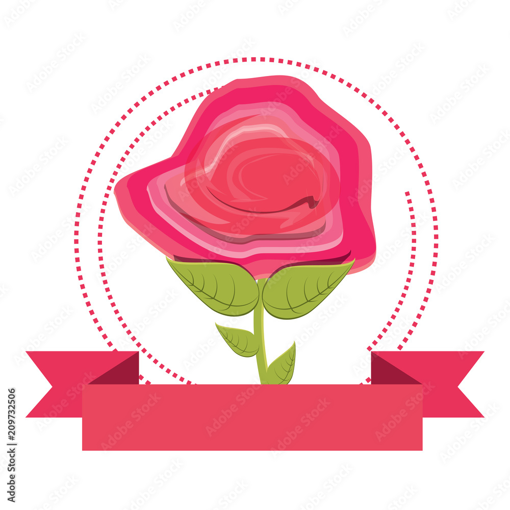decorative ribbon and beautiful flower icon over white background, colorful design. vector illustration